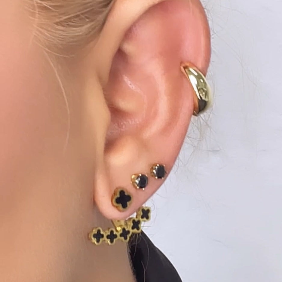 Black flower front and back earrings