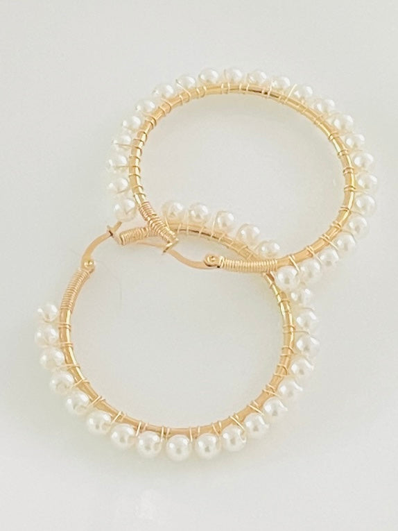 Gold pearl hoops