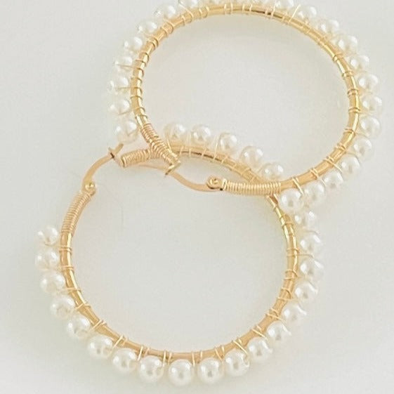 Gold pearl hoops